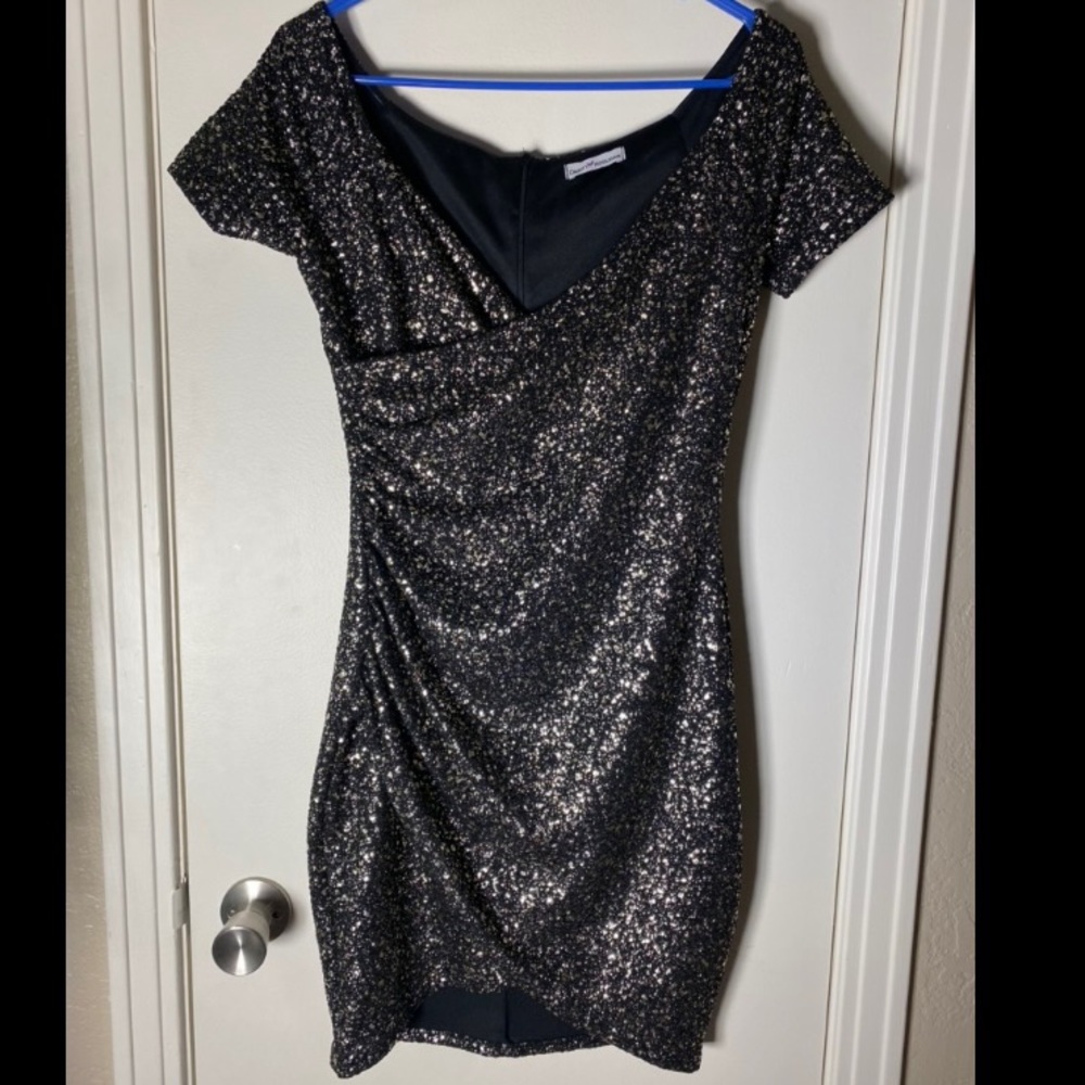 Off the Shoulder Black Metallic Dress